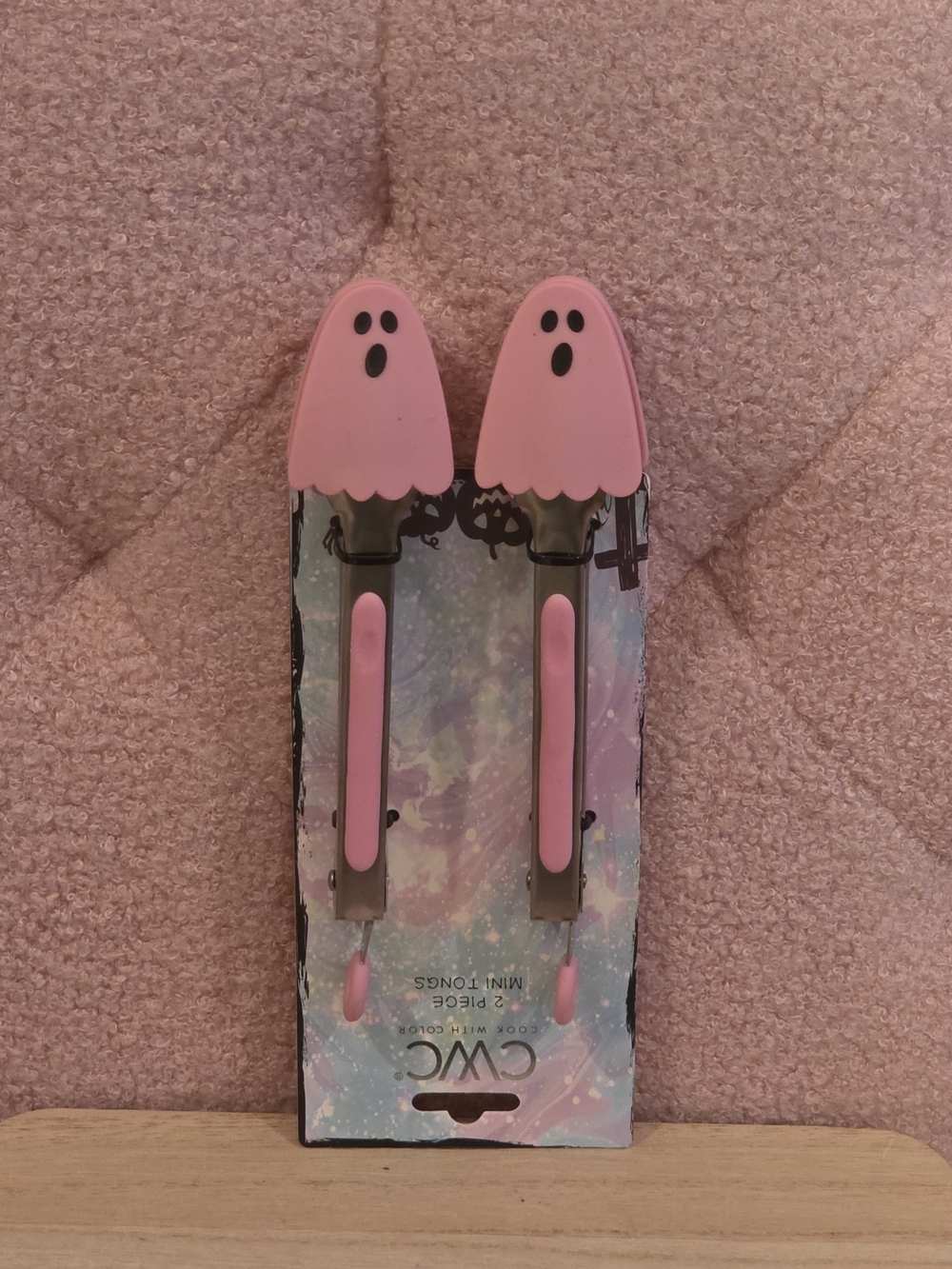 Pink Ghost Kitchen Tongs - Cute Silicone Grip Set (2-Pack)